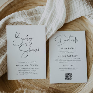 Modern Minimalist Script All in One Baby Shower Invitation