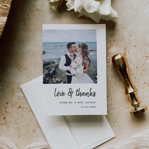 Modern Minimalist Script and Two Photos   Wedding Thank You Card