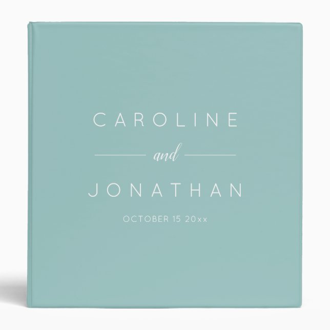 Modern Minimalist Script Aqua Custom Wedding Binder (Front)