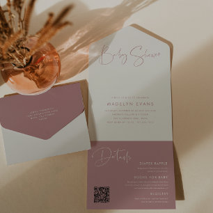 Modern Minimalist Script Baby Shower All In One Invitation