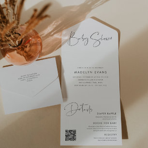 Modern Minimalist Script Baby Shower All In One Invitation