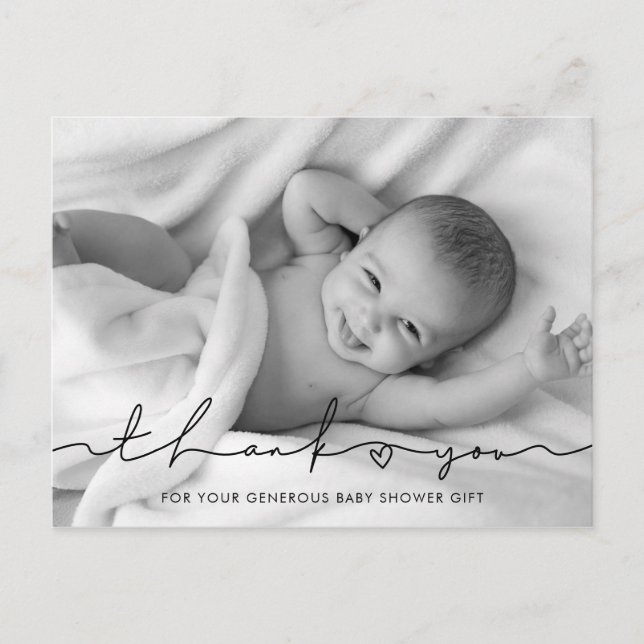 Modern minimalist script Baby shower thank you Postcard (Front)