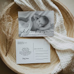 Modern minimalist script Baby shower thank you Postcard<br><div class="desc">Modern and elegant baby shower thank you card. Fully customizable with your baby's picture,  name and other details. Fully editable colours.</div>