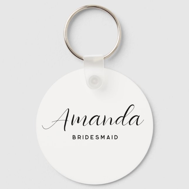 Modern Minimalist Script Bachelorette Bridesmaid Keychain (Front)