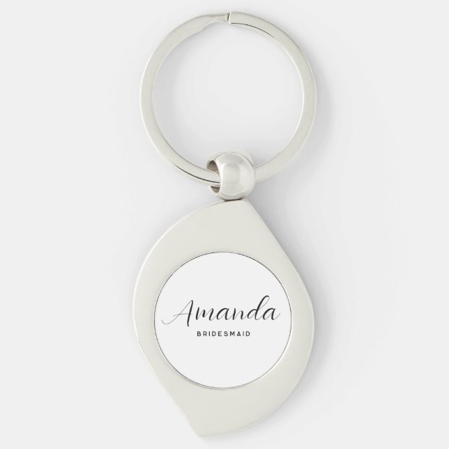 Modern Minimalist Script Bachelorette Bridesmaid Keychain (Front)