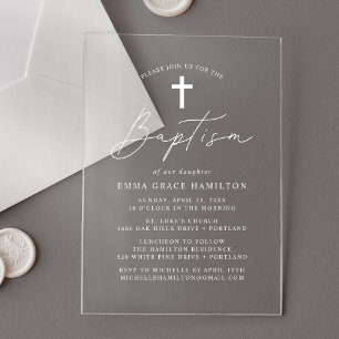 Modern Minimalist Script Baptism Acrylic Invitations