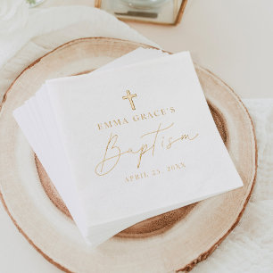 Modern Minimalist Script Baptism Foil Napkins