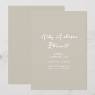 Modern Minimalist Script Beige Retirement Invitation