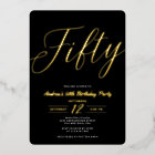 Modern Minimalist Script Black 50th Birthday Gold