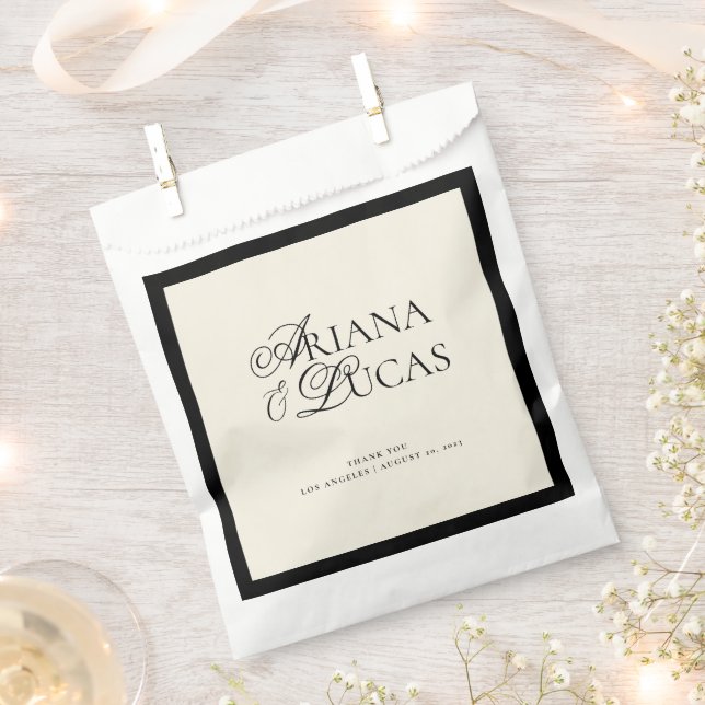 Modern Minimalist Script Black and White Wedding Favour Bag (Clipped)