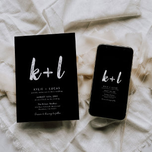 Modern Minimalist Script Black and White Wedding  Invitation
