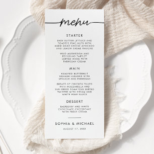 Modern Minimalist Script Black And White Wedding Menu