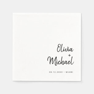 Modern Minimalist Script   Black and White Wedding Napkin