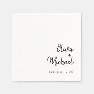 Modern Minimalist Script | Black and White Wedding Napkin