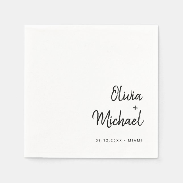 Modern Minimalist Script | Black and White Wedding Napkin (Front)