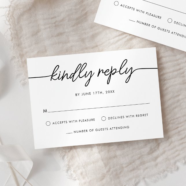 Modern Minimalist Script Black And White Wedding RSVP Card (Creator Uploaded)