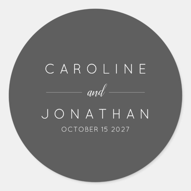 Modern Minimalist Script Black Custom Wedding Classic Round Sticker (Front)