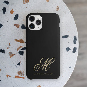 Modern Minimalist Script Black Gold Monogrammed iPhone 11 Case