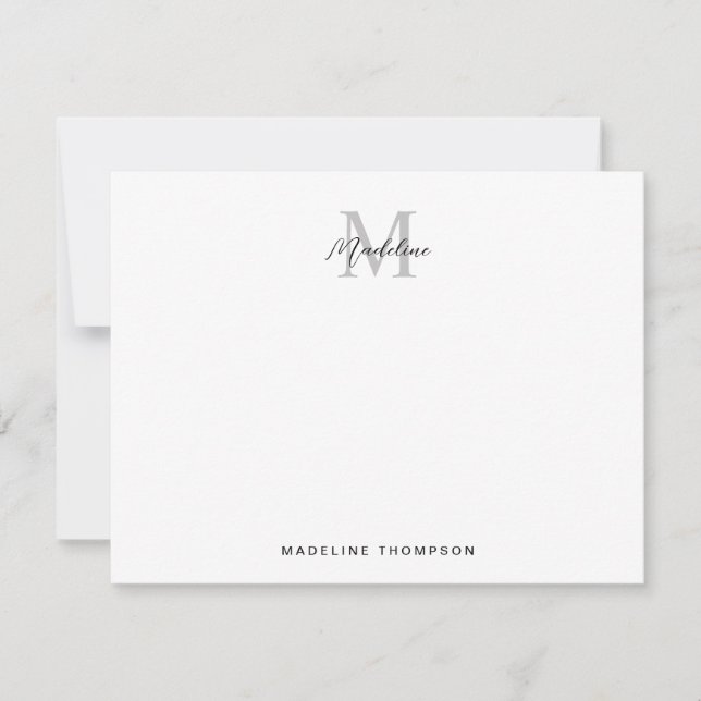 Modern Minimalist Script Black Grey Monogram Card (Front)