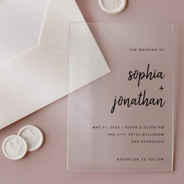 Modern Minimalist Script Black | Wedding Acrylic Invitations (Creator Uploaded)
