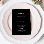 Modern Minimalist Script Black | Wedding Menu<br><div class="desc">This elegant,  minimalist wedding menu card features modern white script typography and clean,  sans serif text on a black background for a simple and stylish design you will love.</div>