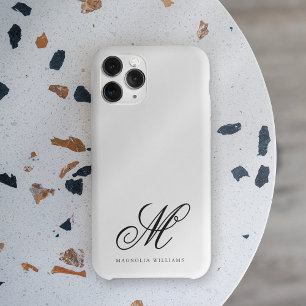 Modern Minimalist Script Black White Monogrammed iPhone 11 Case