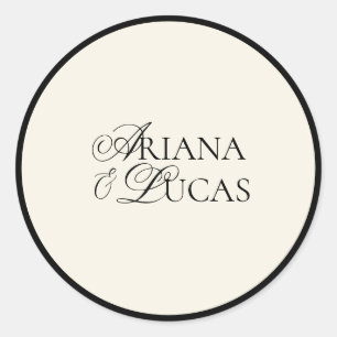 Modern Minimalist Script Black & White Wedding Classic Round Sticker