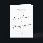 Modern Minimalist Script Black White Wedding Fold Program<br><div class="desc">Welcome guests to your wedding day with this beautifully designed folded program that combines simplicity and sophistication. The elegant cover features customizable names and event details in graceful typography, while the inside includes a preformatted template to outline your ceremony and wedding party details. The back is thoughtfully designed with a...</div>