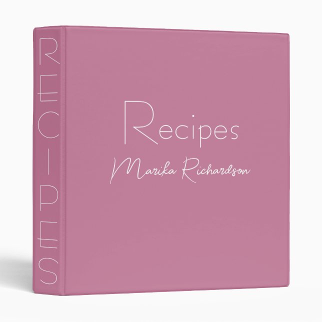 Modern Minimalist Script Blush Pink Recipes Binder (Front/Spine)