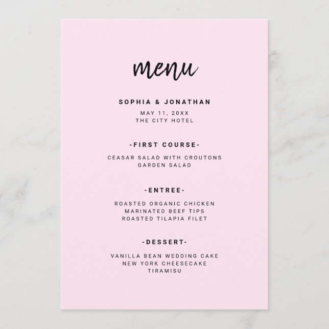 Modern Minimalist Script Blush | Wedding Menu (Front)