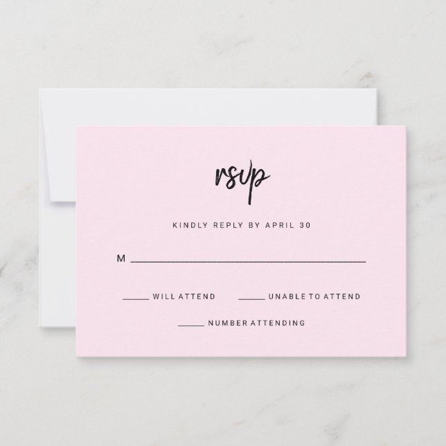 Modern Minimalist Script | Blush Wedding RSVP Card (Front)