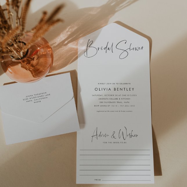 Modern Minimalist Script Bridal Shower All In One Invitation (Creator Uploaded)