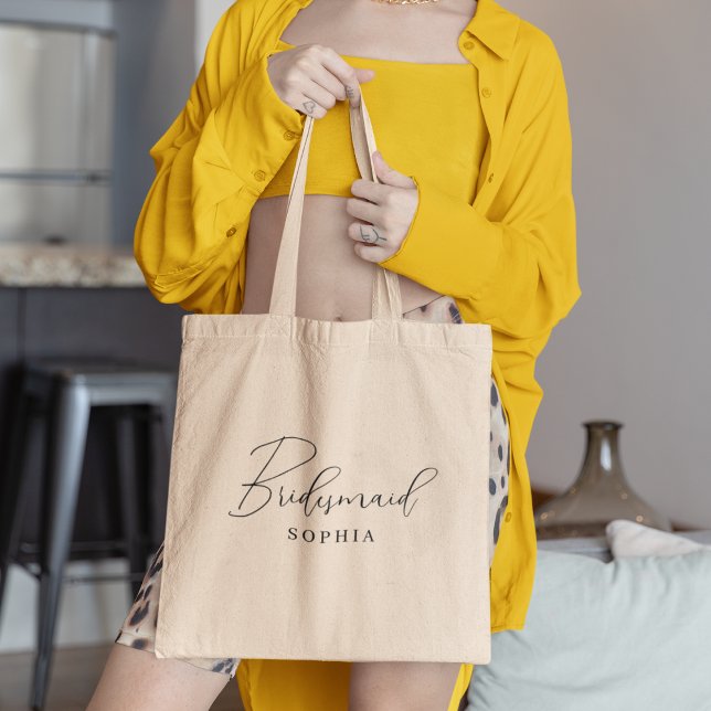 Modern Minimalist Script Bridesmaid Bachelorette Tote Bag (Creator Uploaded)