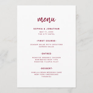 Modern Minimalist Script   Burgundy Wedding Menu