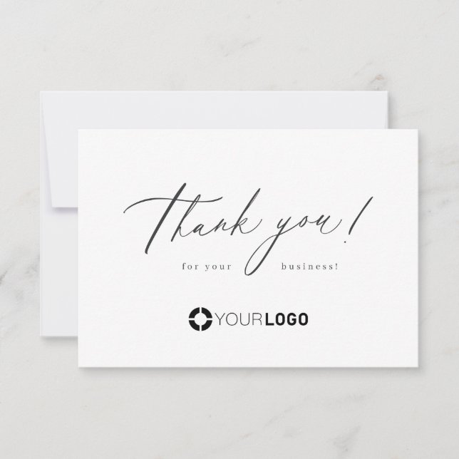 Modern minimalist script business logo thank you card (Front)