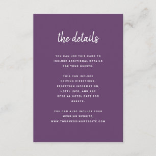 Modern Minimalist Script Cassis   Wedding Details Enclosure Card
