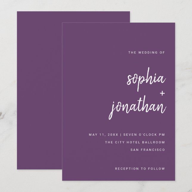 Modern Minimalist Script Cassis | Wedding Invitation (Front/Back)
