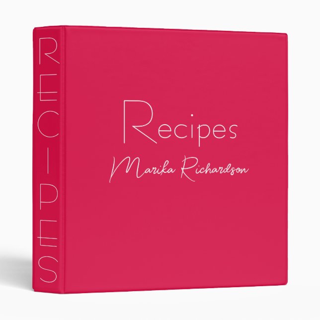 Modern Minimalist Script Cherry Red Recipes Binder (Front/Spine)