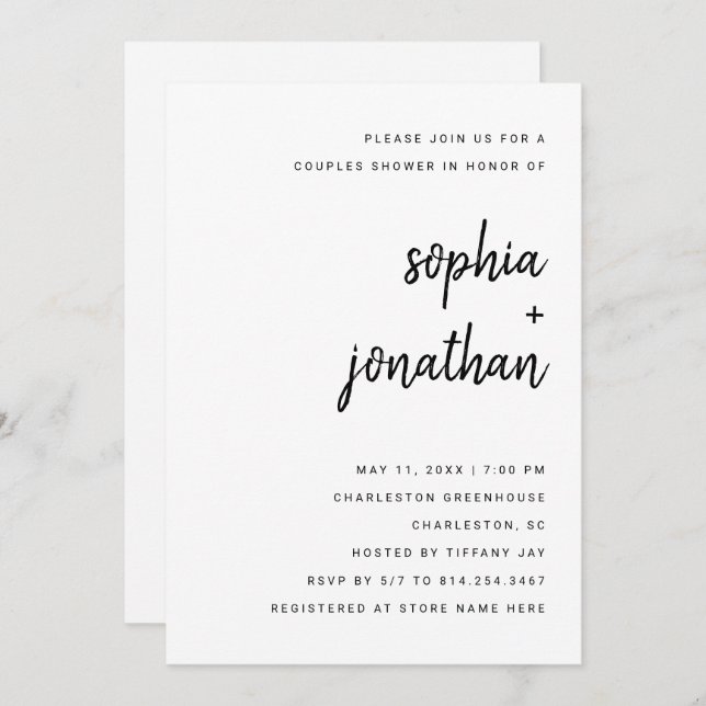 Modern Minimalist Script | Couples Shower Invitation (Front/Back)