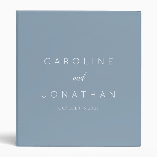 Modern Minimalist Script Custom Wedding Dusty Blue Binder (Front)