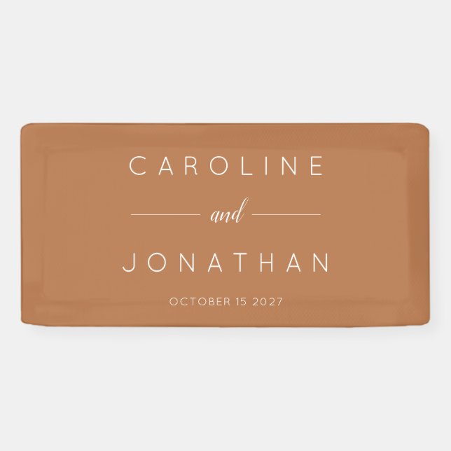 Modern Minimalist Script Custom Wedding Terracotta Banner (Horizontal)