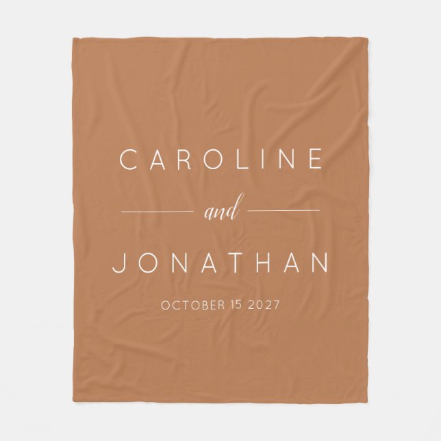 Modern Minimalist Script Custom Wedding Terracotta Fleece Blanket (Front)
