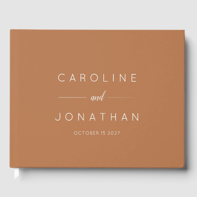 Modern Minimalist Script Custom Wedding Terracotta Guest Book (Front)