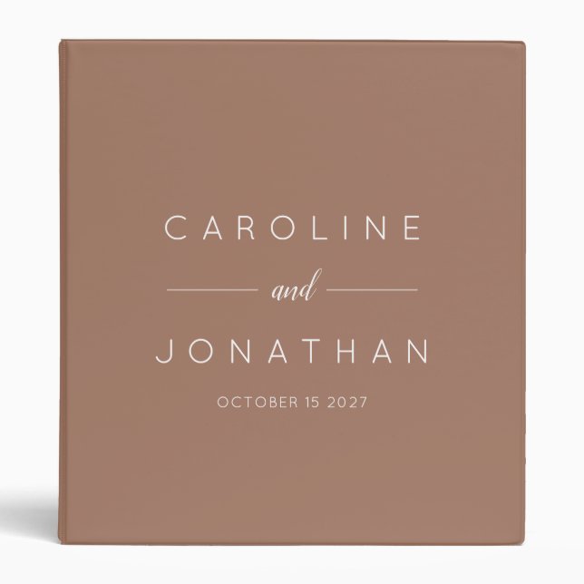 Modern Minimalist Script Custom Wedding Warm Mocha Binder (Front)
