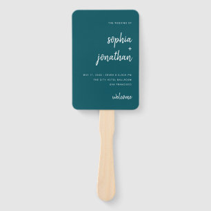 Modern Minimalist Script Deep Teal   Wedding Hand Fan