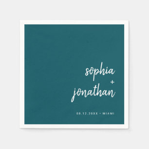 Modern Minimalist Script Deep Teal Wedding Napkin