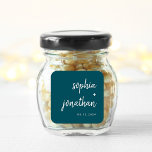 Modern Minimalist Script Deep Teal | Wedding Square Sticker<br><div class="desc">These elegant,  minimalist wedding stickers feature white modern script typography and clean,  sans serif text on a colourful deep teal background for a simple and stylish design you will love.</div>