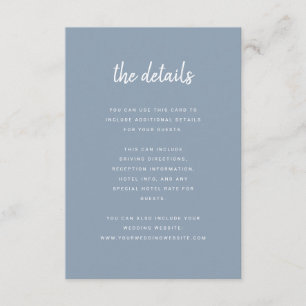 Modern Minimalist Script Dusty Blue    Details Enclosure Card