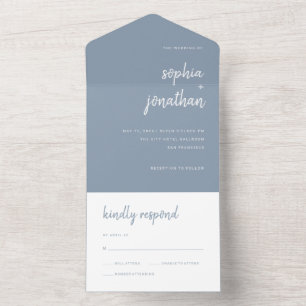 Modern Minimalist Script   Dusty Blue Wedding All In One Invitation