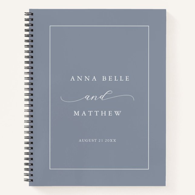 Modern Minimalist Script Dusty Blue Wedding Guest Notebook (Front)